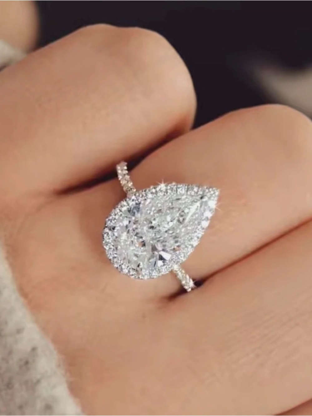 Teardrop Halo Solitaire Engagement Ring - White/Silver